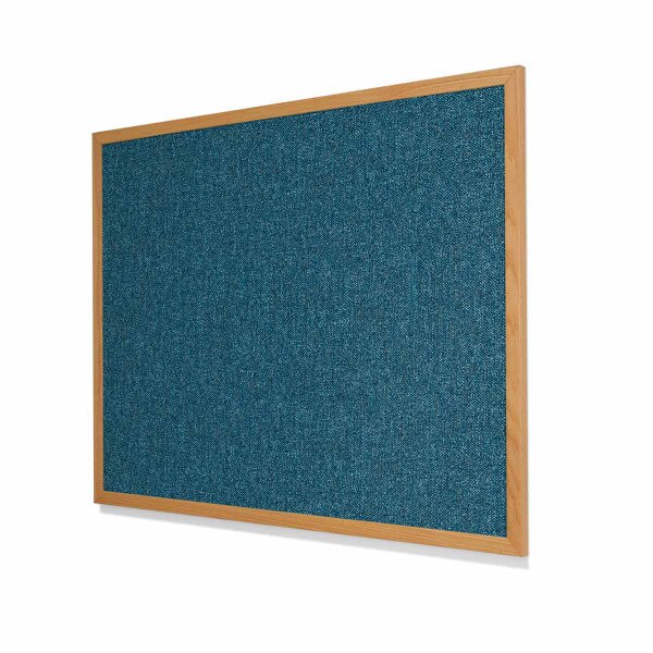 Type II Woven Vinyl Koroseal Linden II Ocean Cork Board with Narrow Red Oak Frame